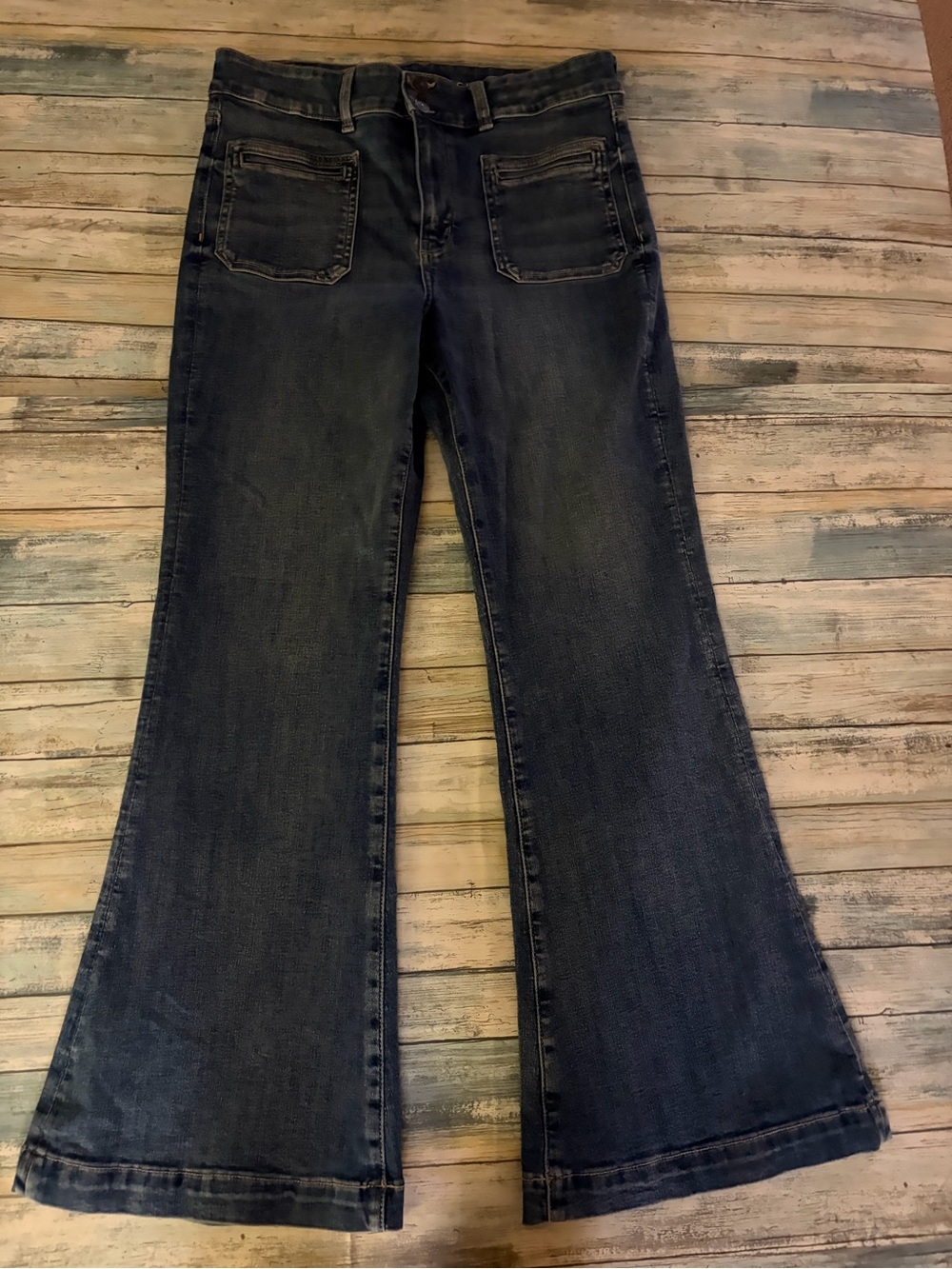 American Eagle Stretch High-Waisted Dark Blue Flare Jeans Size14